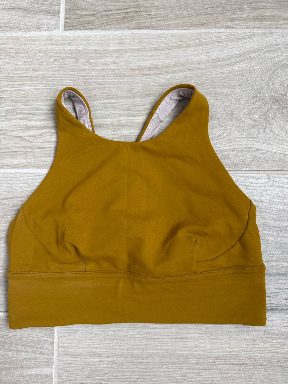 Lululemon Womens Size 8 Mustard High Neck Longline Sports Bra Yoga Run Athletic